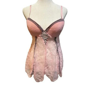 Native Intimates Women's 34C Cup Sexy Night Wear Sleep Wear Pink Lace with Gray
